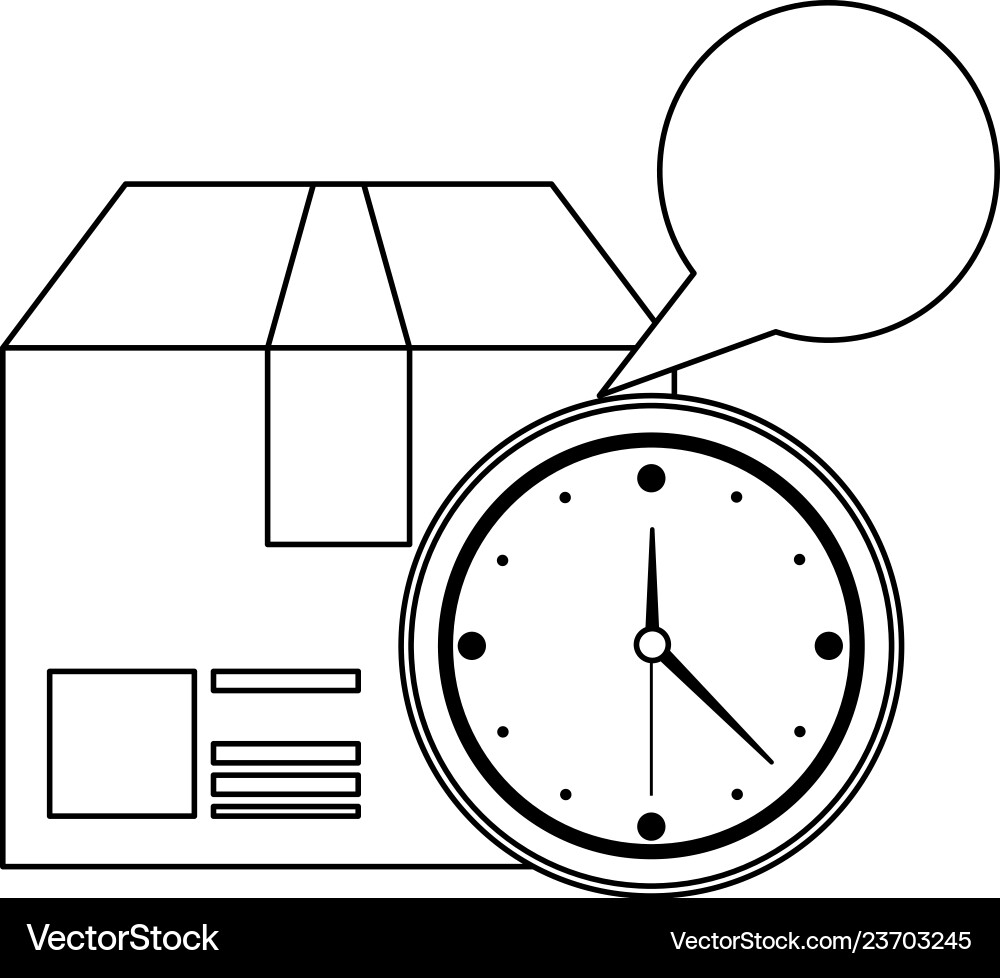 Delivery box and timer with blank bubble speech Delivery box and timer with blank bubble speech Vector Image