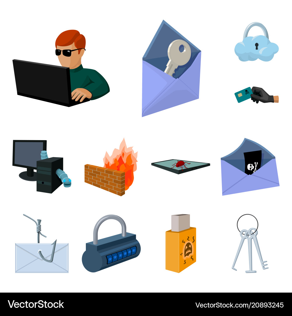 Hacker und Hacking Cartoon Icons in Set-Sammlung Hacker und Hacking Cartoon Icons in Set-Sammlung vektorbild