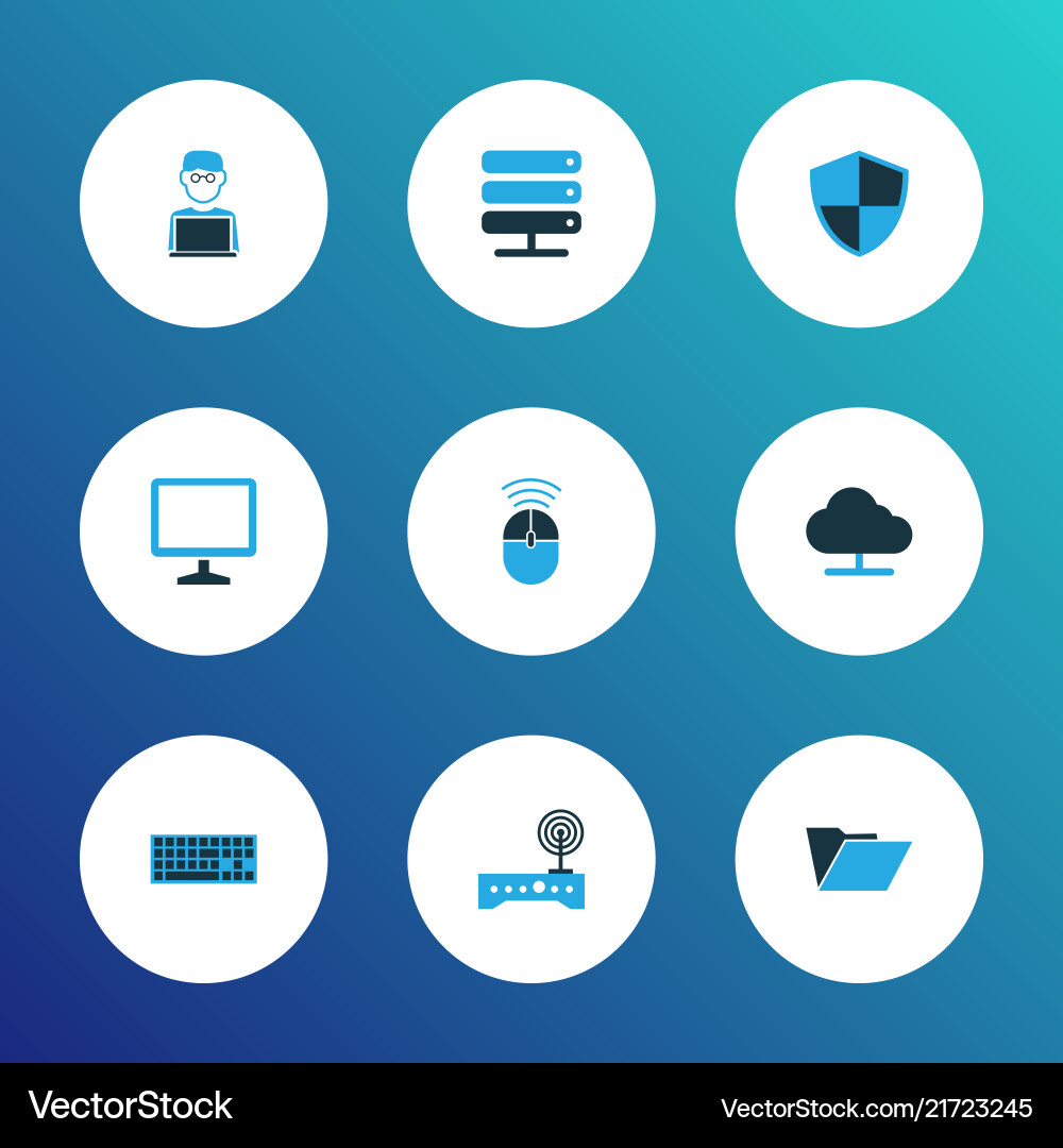 Hardware icons colored set with computer mouse Hardware icons colored set with computer mouse vector image