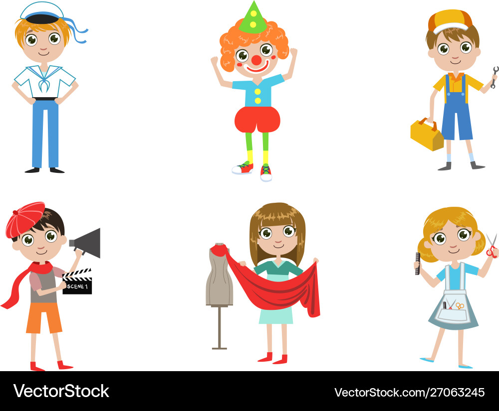 Kids different professions set sailor clown Kids different professions set sailor clown vector image