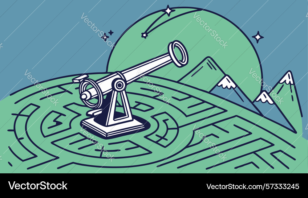 Maze landscape with telescope navigating complex Vector Image