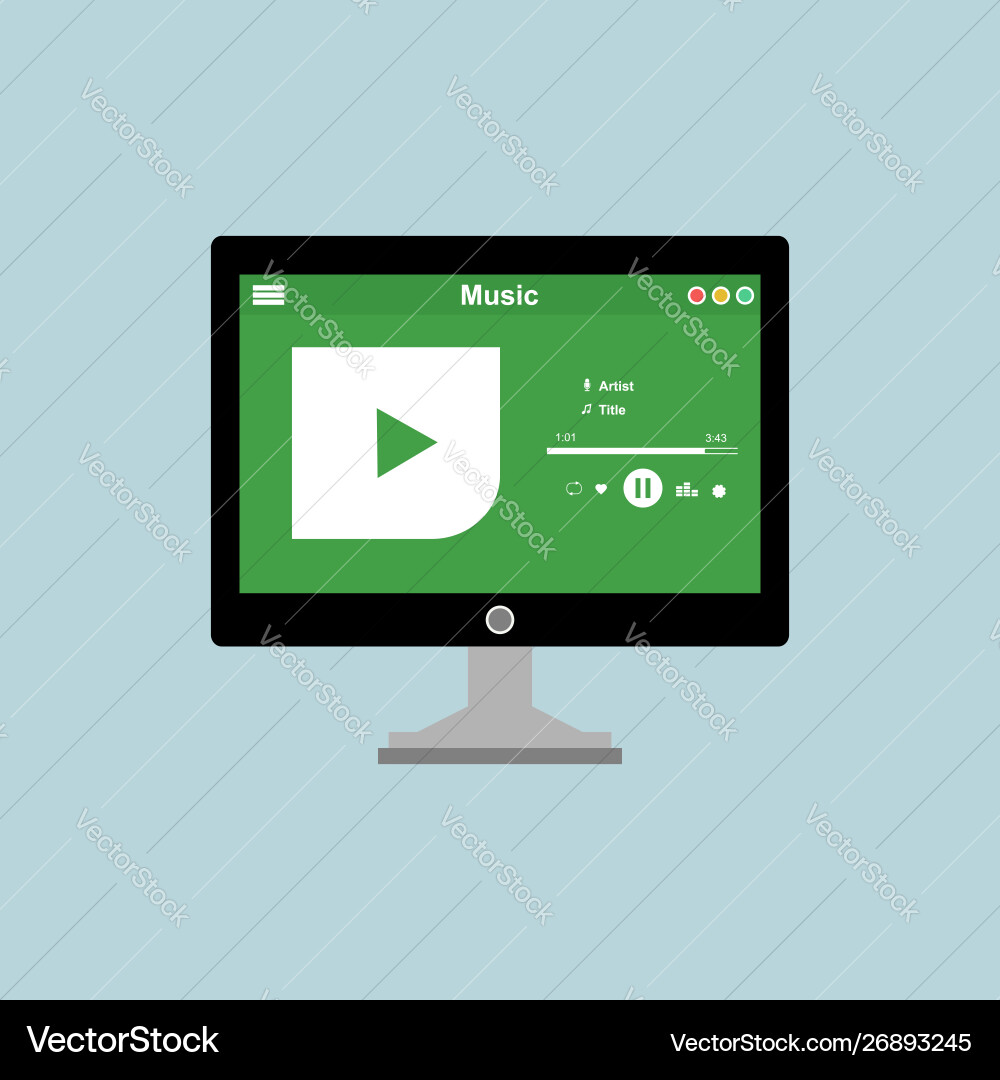 Media player application app template with flat Media player application app template with flat vector image