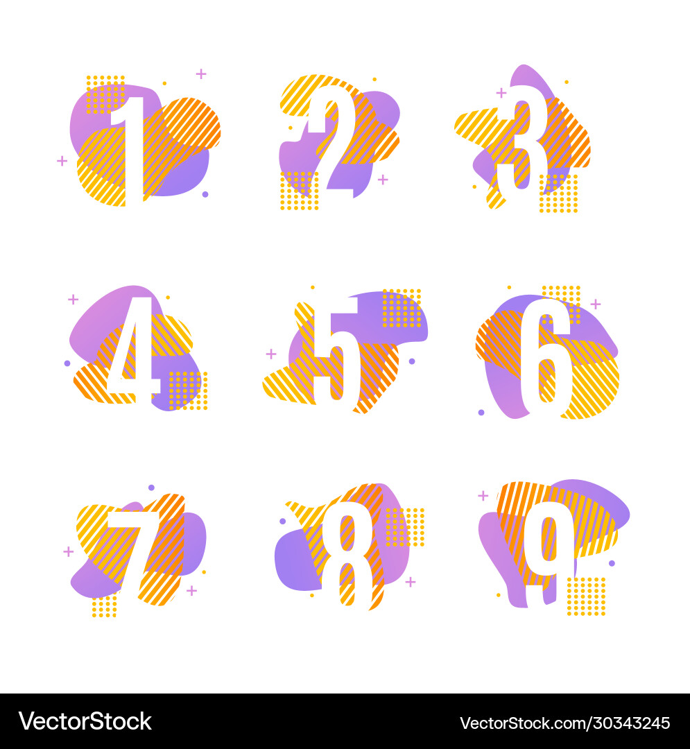 Numbers with abstract memphis style element set Numbers with abstract memphis style element set vector image