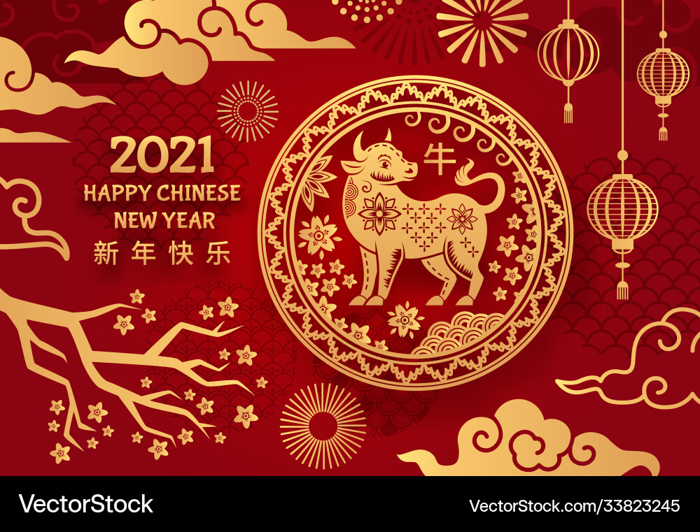 Ox year 2021 chinese new astrological zodiac Ox year 2021 chinese new astrological zodiac vector image