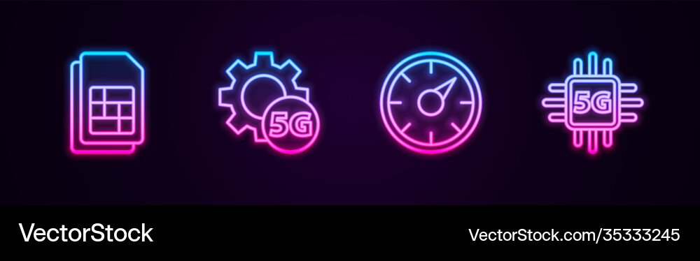 Set line sim card setting 5g network digital Vector Image