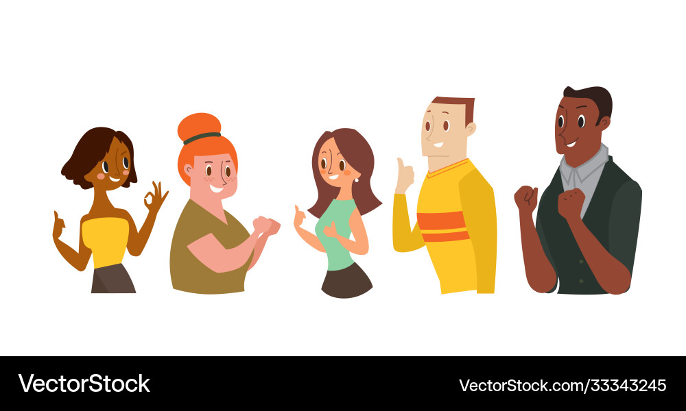 Smiling man and women gesturing ok sign showing Smiling man and women gesturing ok sign showing vector image