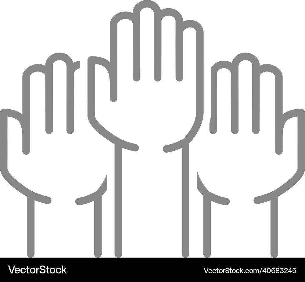 Three raised hands line icon unity and teamwork Three raised hands line icon unity and teamwork vector image
