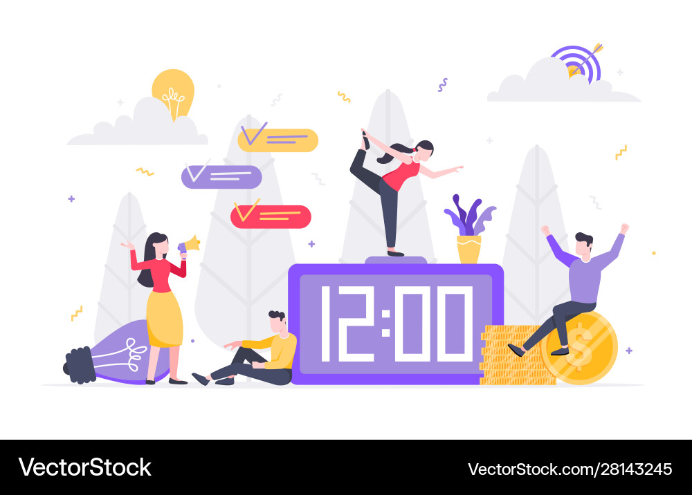 Tiny people characters working together with clock Vector Image