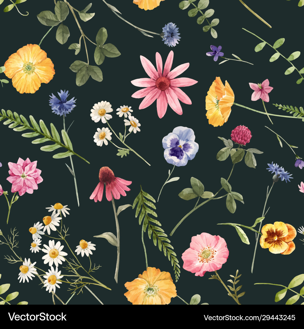 Watercolor Floral Summer Pattern vector image
