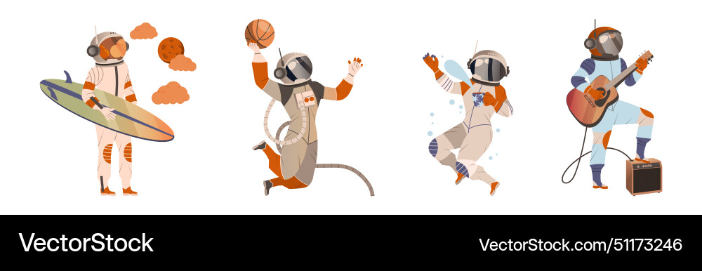 Astronaut and cosmonaut character in spacesuit vector image