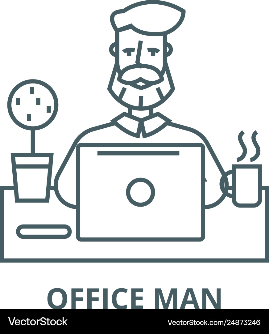 Beard man working on table with notebook line icon Beard man working on table with notebook line icon vector image