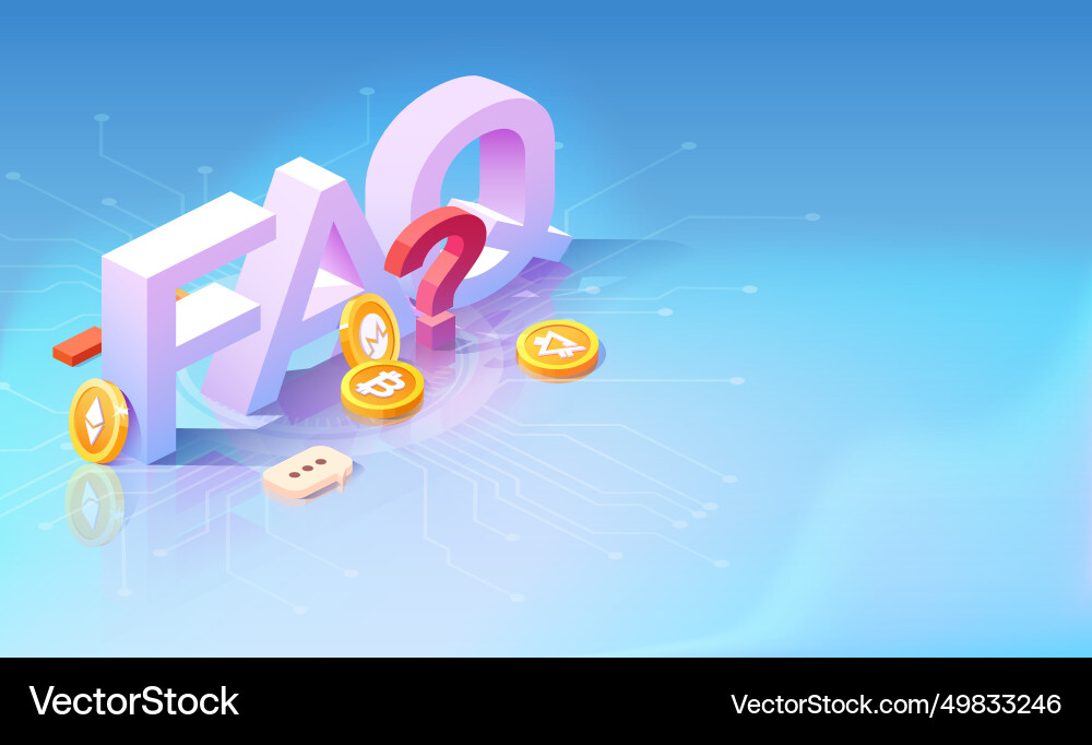 Big letters faq with cryptocoins around them vector image