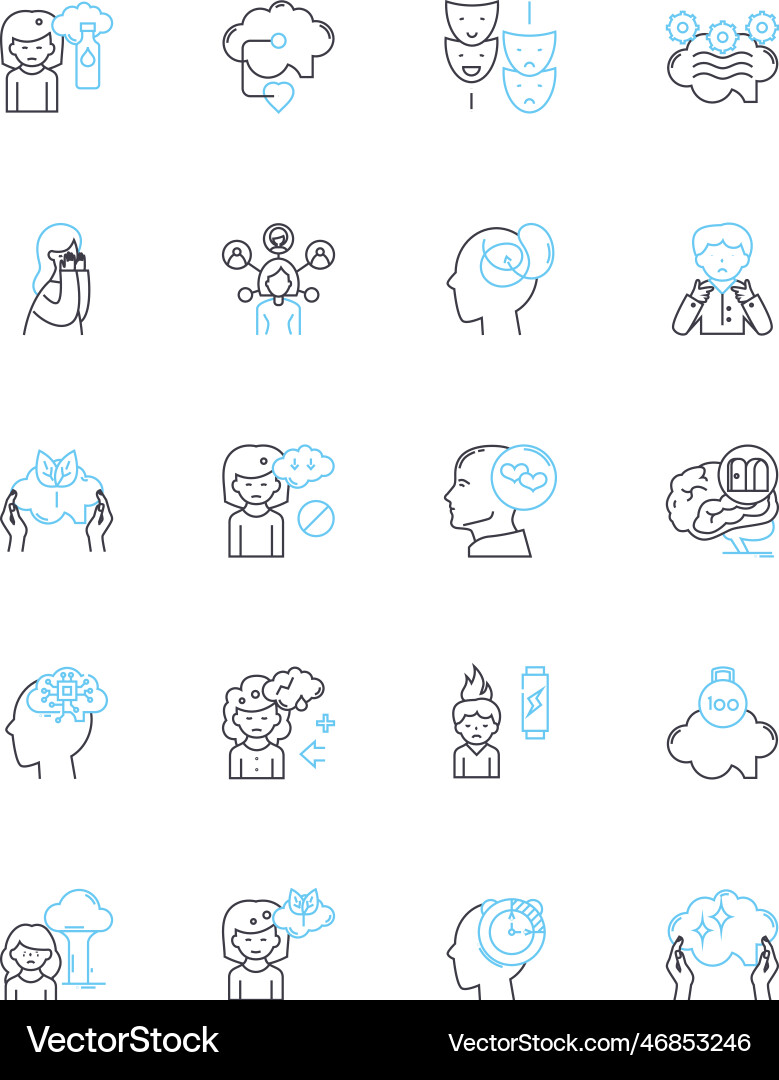 Brain function linear icons set cognition memory Vector Image