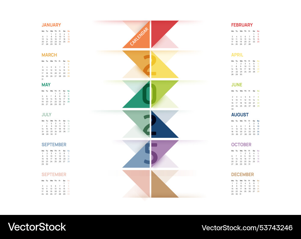 Calendar 2025 week start monday corporate design Calendar 2025 week start monday corporate design vector image