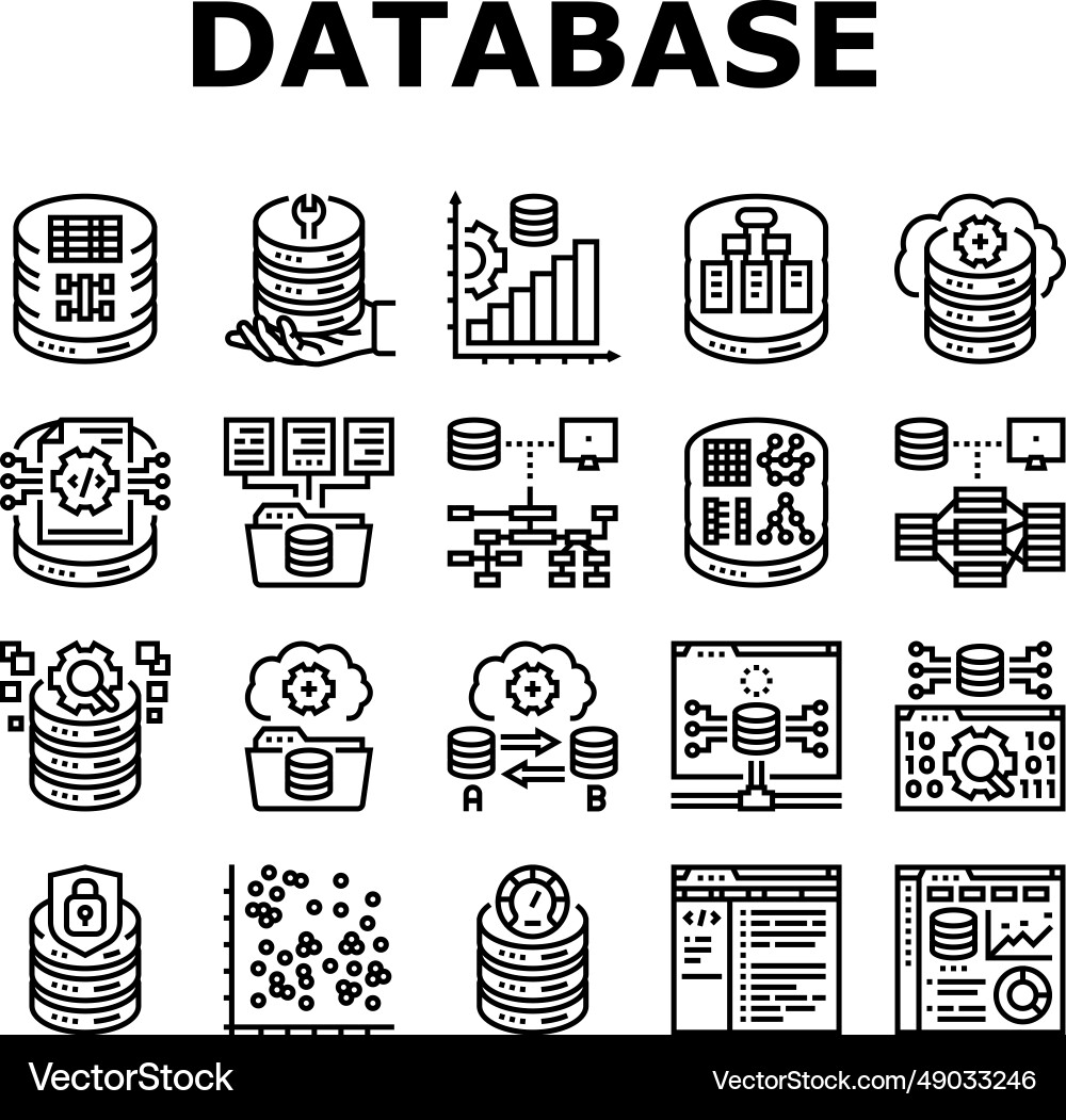Database administrator server icons set Database administrator server icons set Vector Image