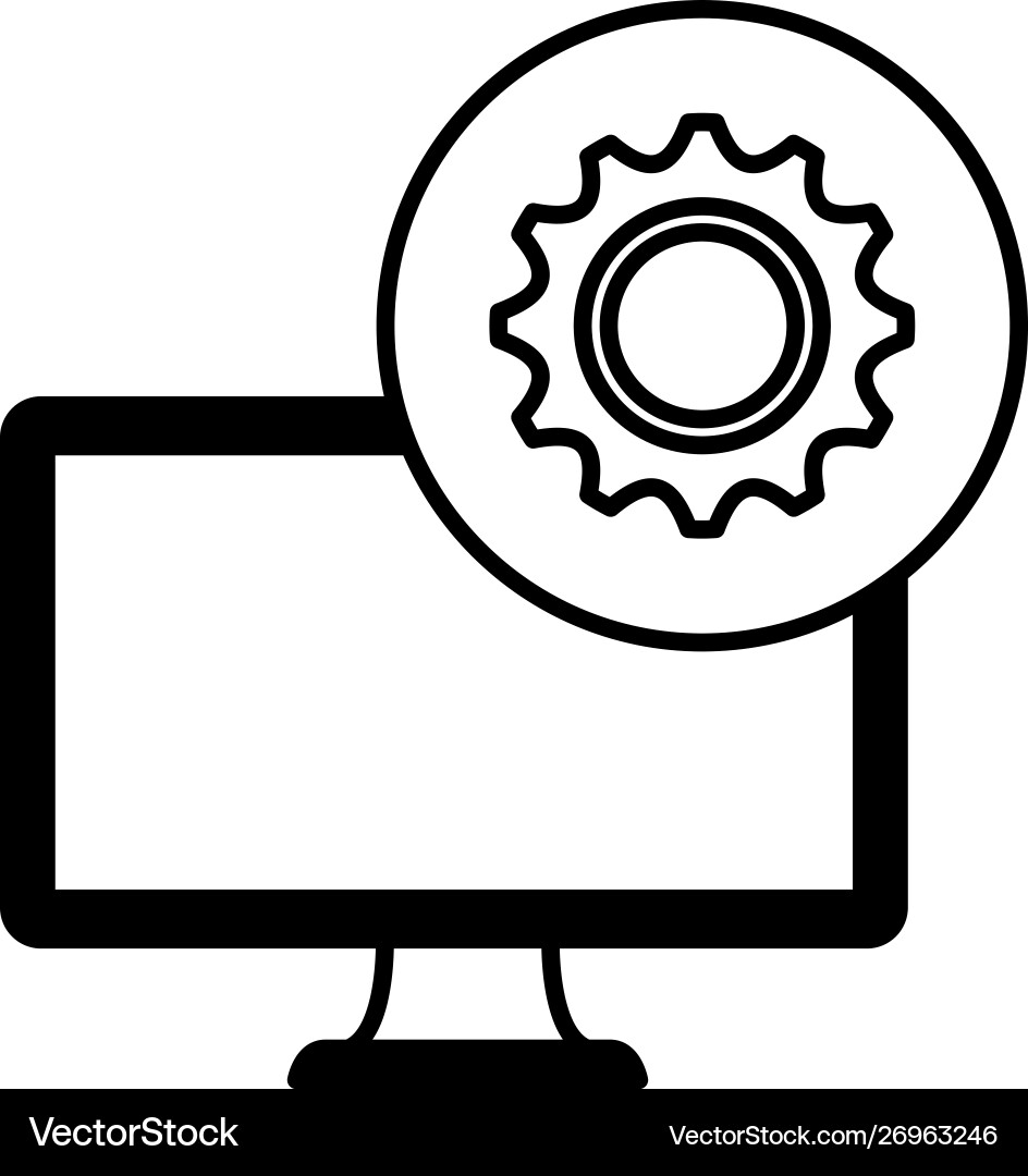 Desktop computer device with gears vector image