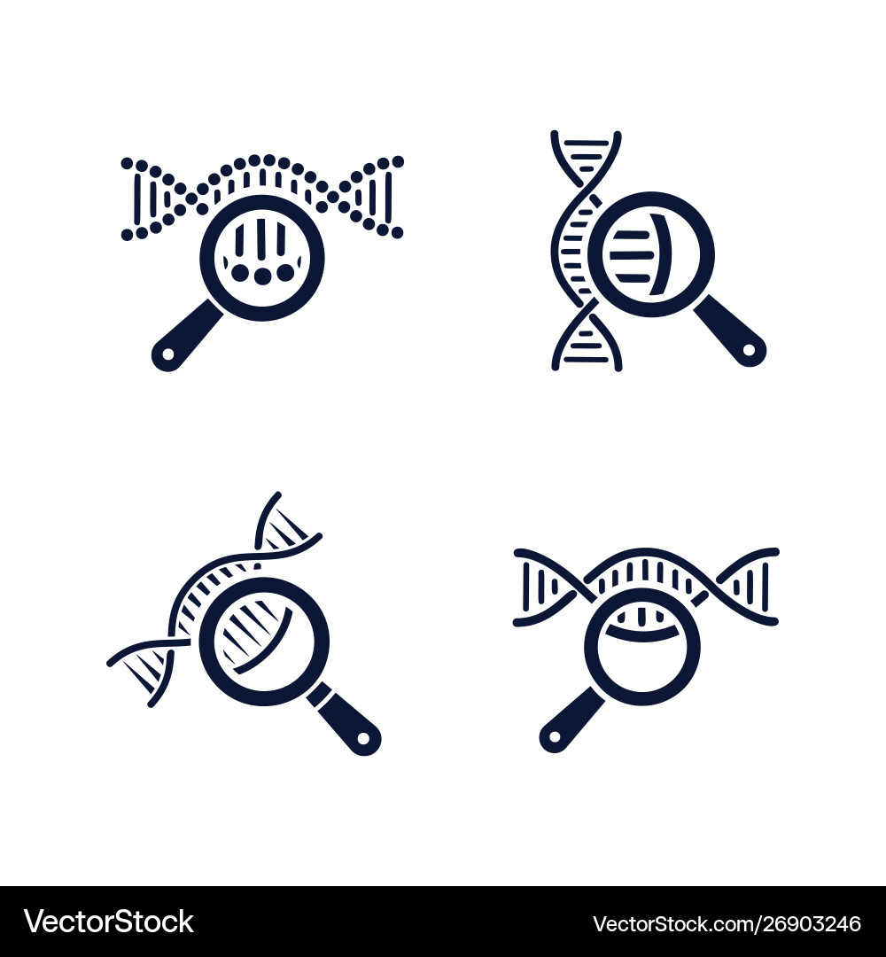 Dna testing icons set chain in magnifying Dna testing icons set chain in magnifying vector image