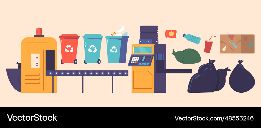 Garbage processing items set conveyor belt Vector Image