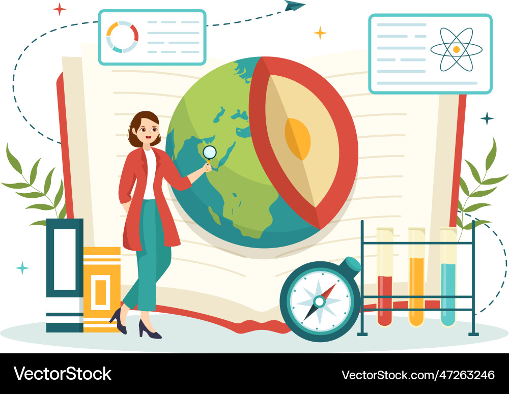 Geologist with soil analysis and features Vector Image
