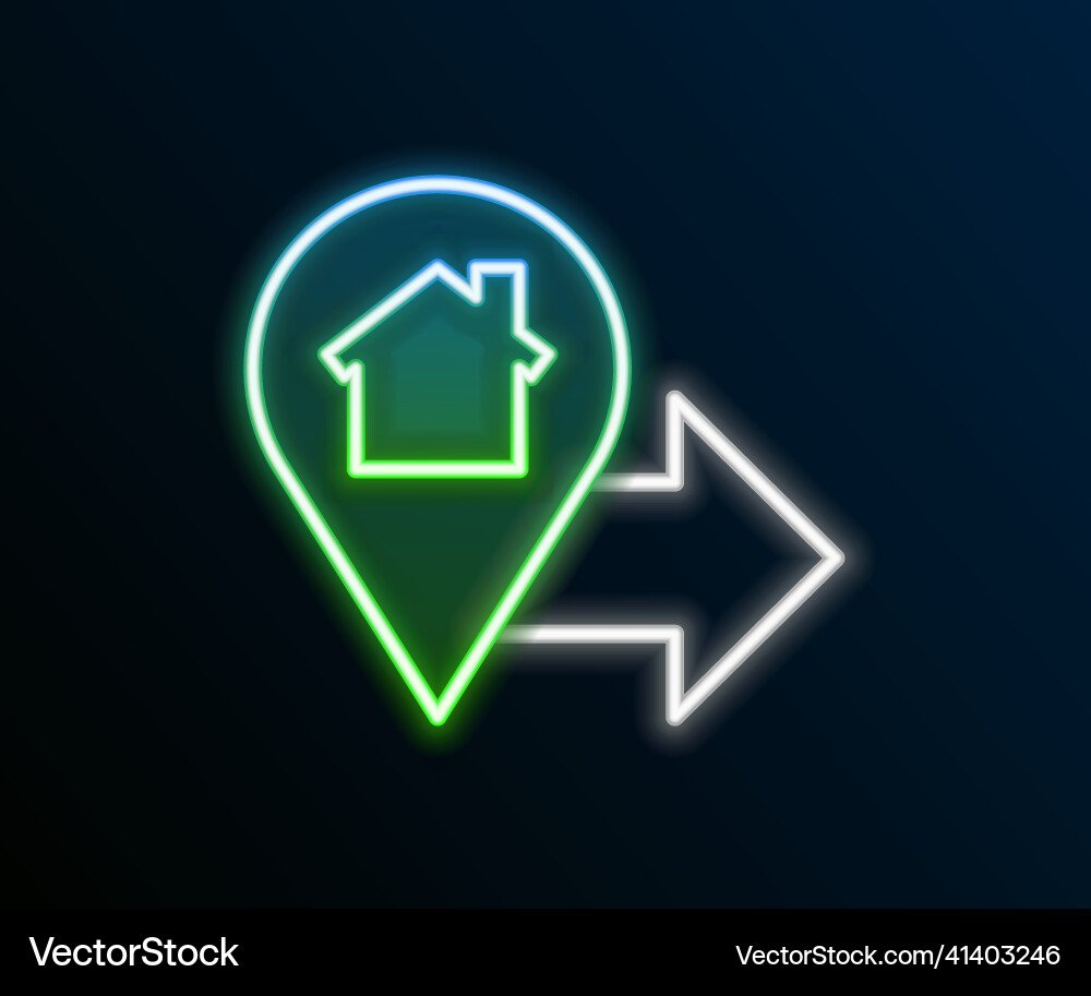 Glowing neon line map pointer with house icon Glowing neon line map pointer with house icon vector image