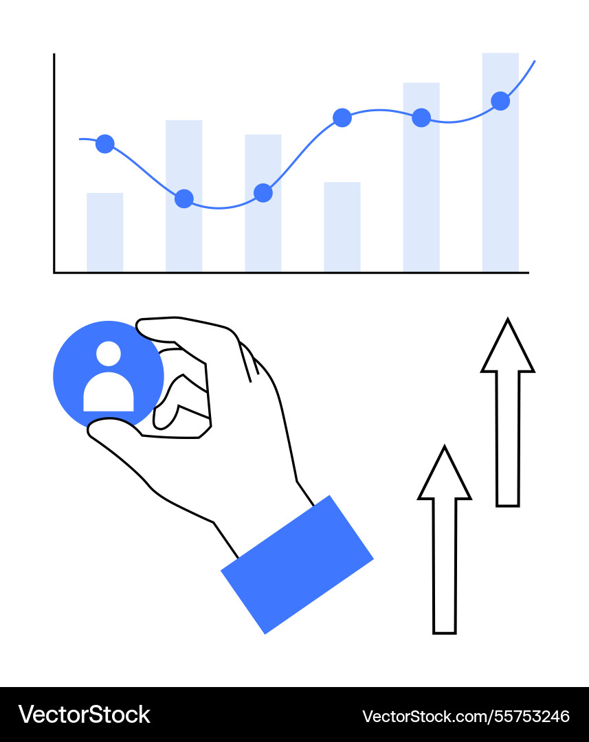 Hand selecting user profile with growth chart Vector Image