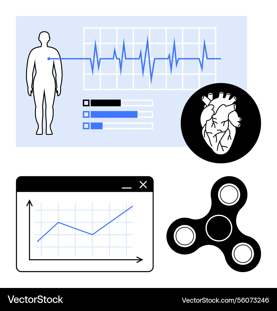 Health monitoring setup with heartbeat graph Health monitoring setup with heartbeat graph vector image