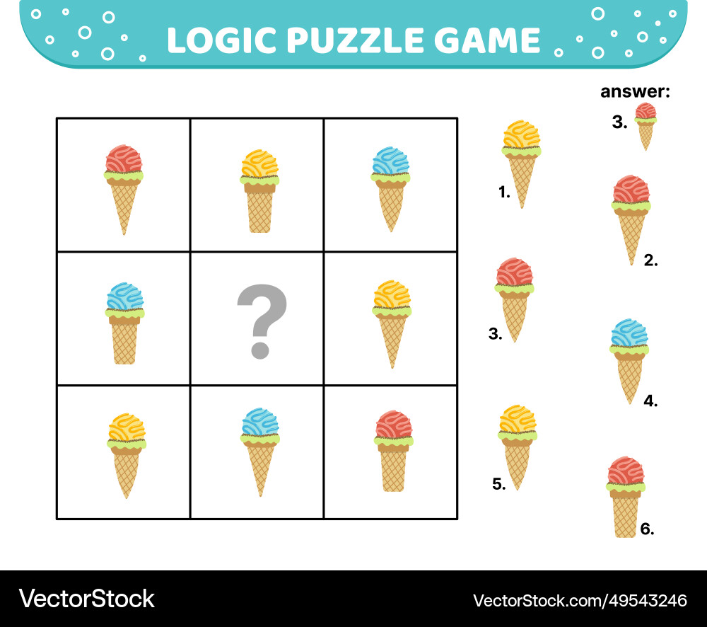 Logic puzzle game ice cream in waffle cone wafer Vector Image