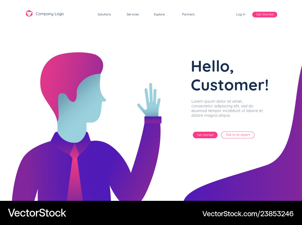 Man hello customer in a started pages flat Vector Image