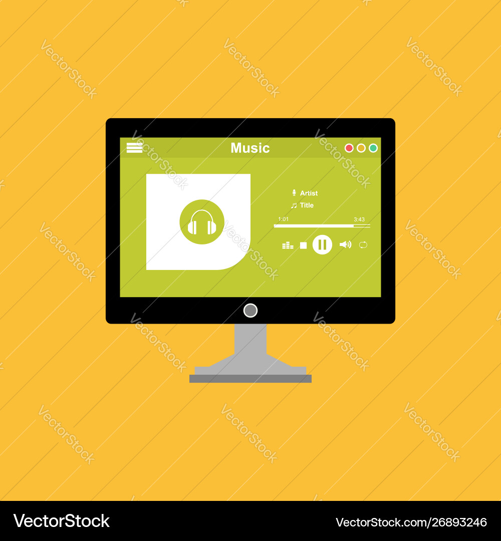 Media player application app template with flat Media player application app template with flat vector image