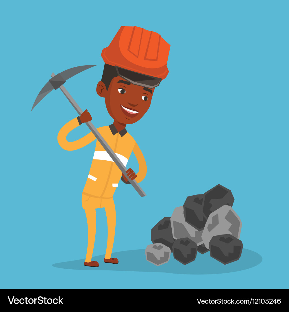 Miner working with pickaxe vector image