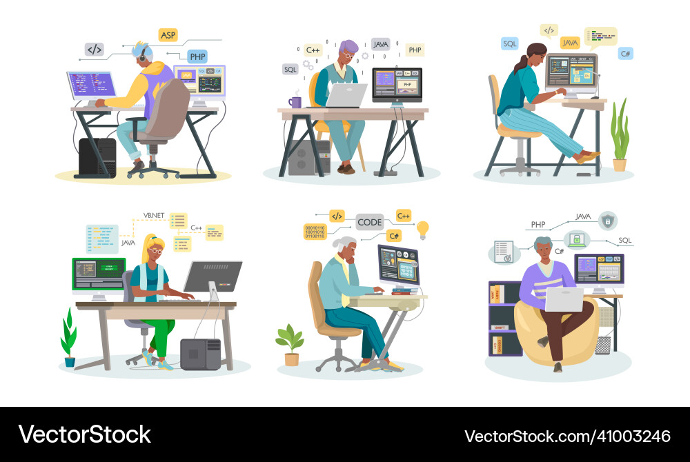 Programmer engineering and coding Programmer engineering and coding vector image
