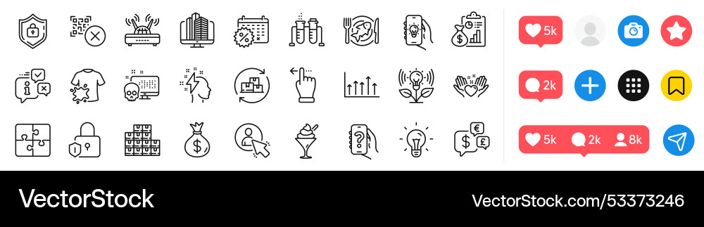 Puzzle qr code and touchscreen gesture line icons Puzzle qr code and touchscreen gesture line icons vector image
