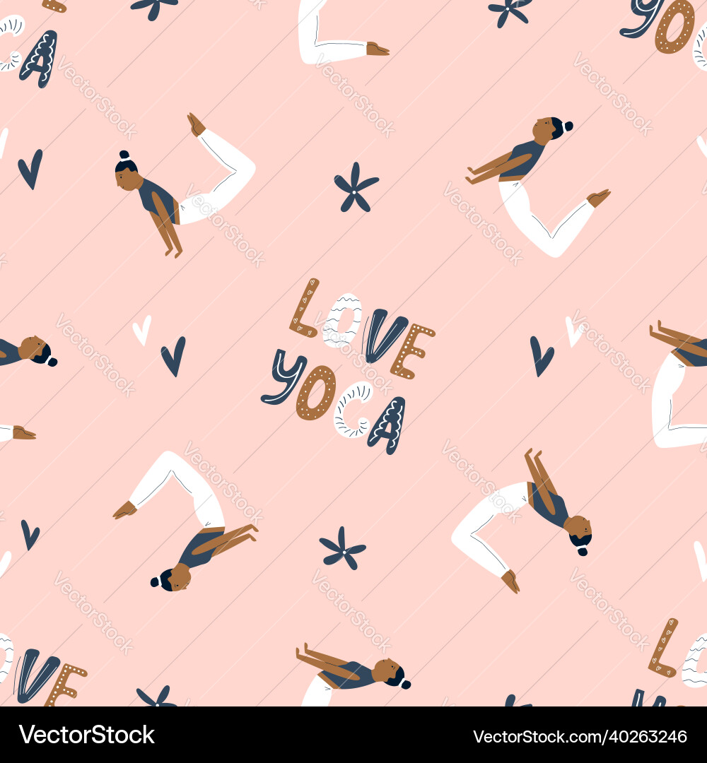 Seamless pattern with characters in yoga asanas Seamless pattern with characters in yoga asanas vector image