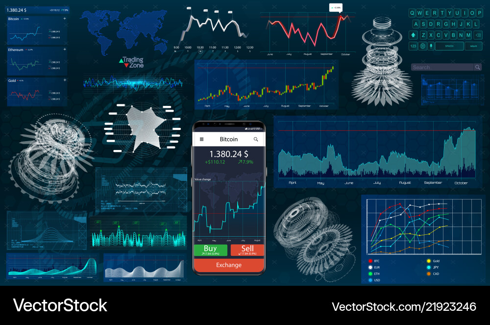 Set graphs and charts hud ui for business app Set graphs and charts hud ui for business app vector image