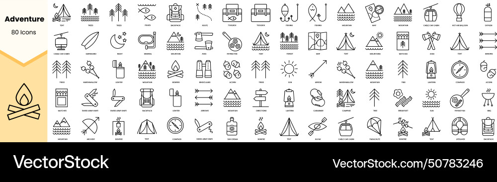 Set of adventure icons simple line art style Set of adventure icons simple line art style vector image