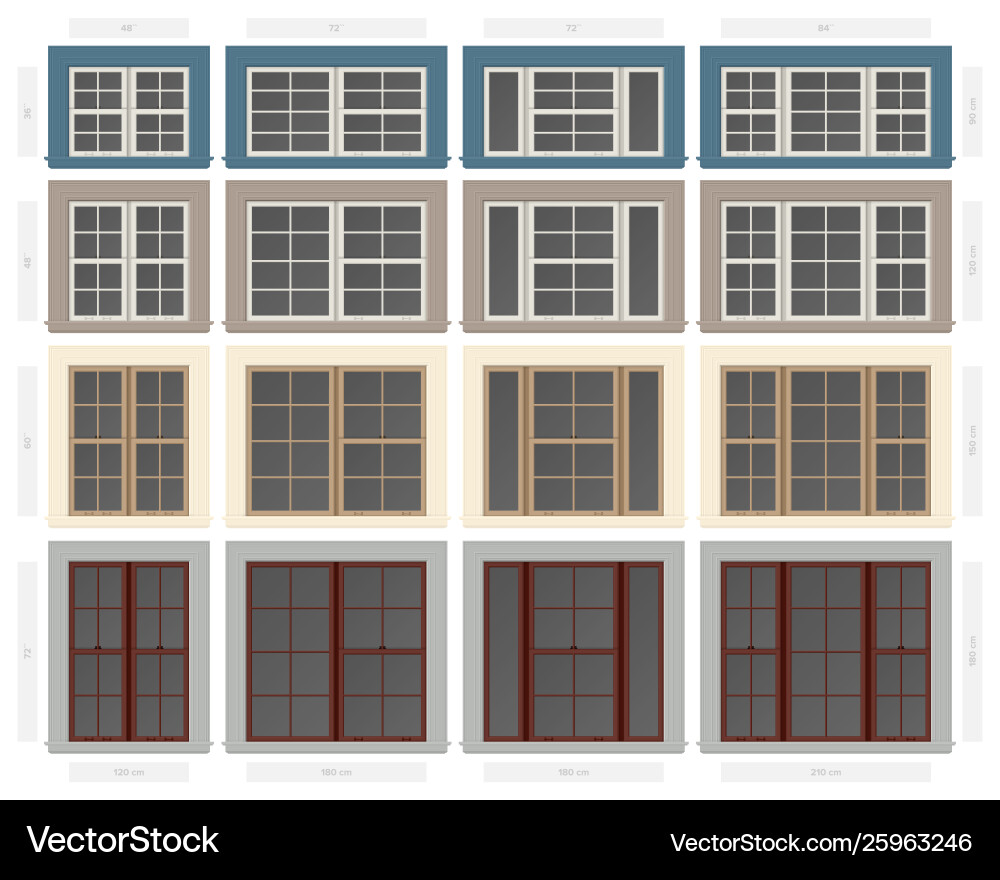 Single hung four section composite window set Single hung four section composite window set vector image