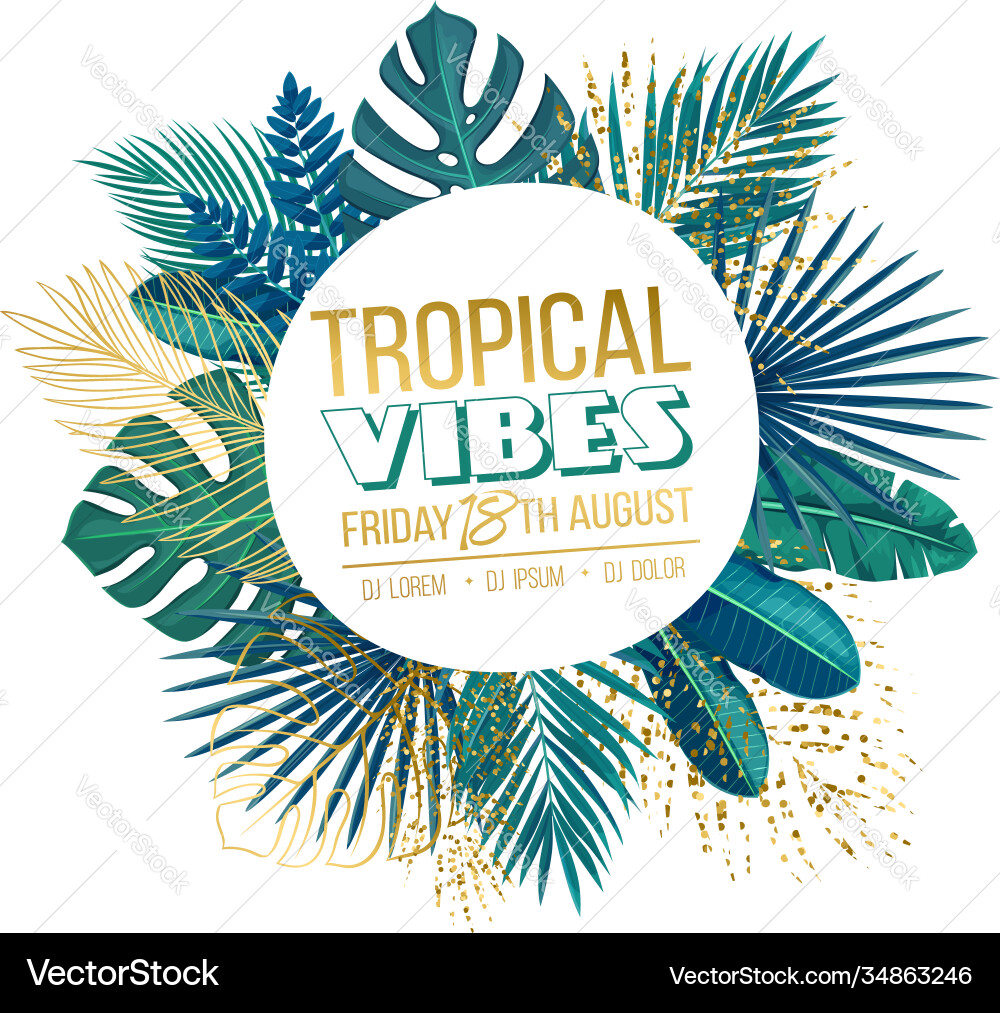 Tropical circle frame consisting jungle golden vector image