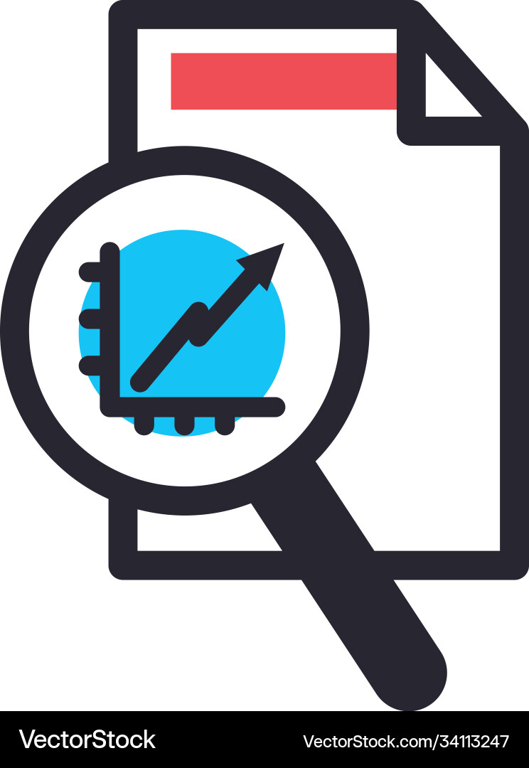 Increase arrow chart in lupe and document line Vector Image