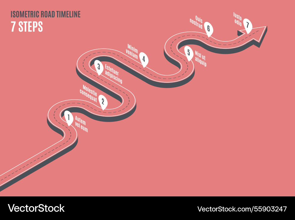 Isometric navigation map infographic 7 steps Isometric navigation map infographic 7 steps Vector Image