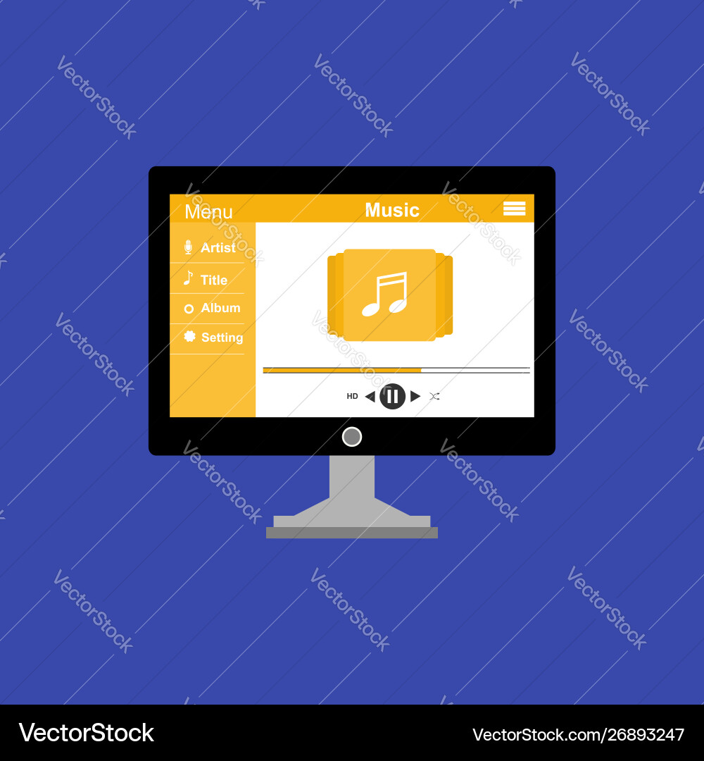 Media player application app template with flat Media player application app template with flat Vector Image