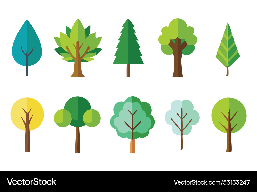 Minimal tree collection set isolated flat Minimal tree collection set isolated flat Vector Image