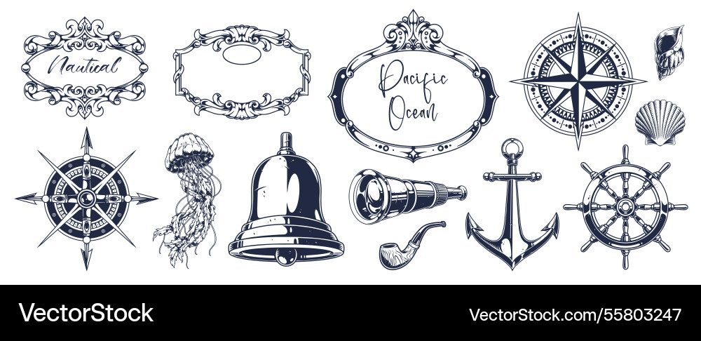 Ocean-themed decor design elements Ocean-themed decor design elements vector image