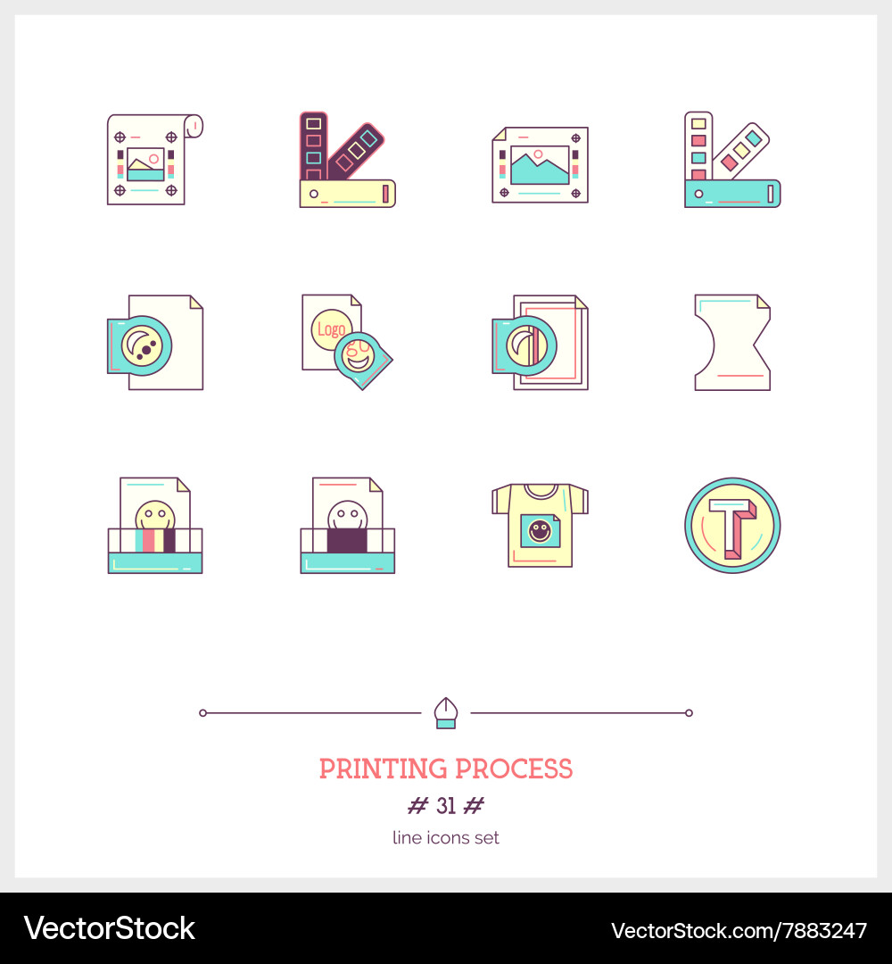 Printing process line icons set vector image