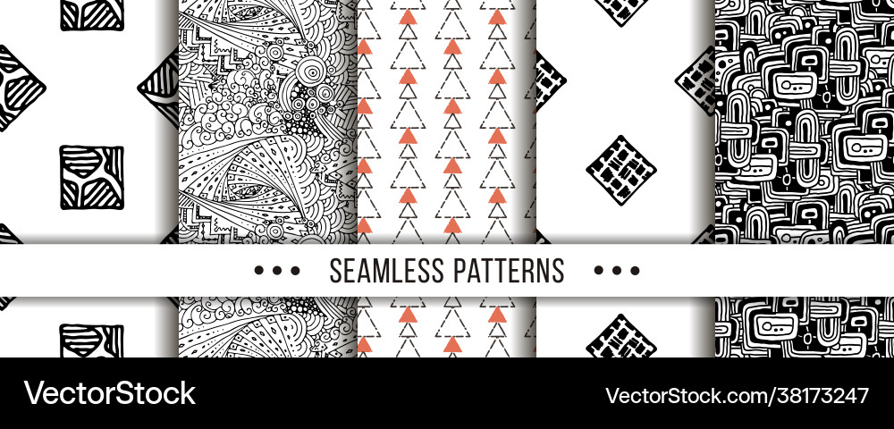 Set seamless patterns with hand-drawn elements Set seamless patterns with hand-drawn elements vector image