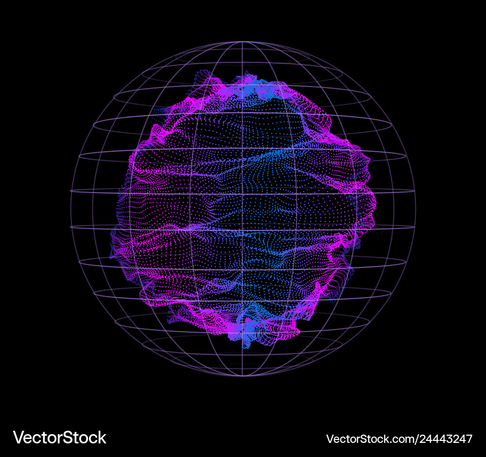 Sphere from particles wave nodes 3d sea flow vector image