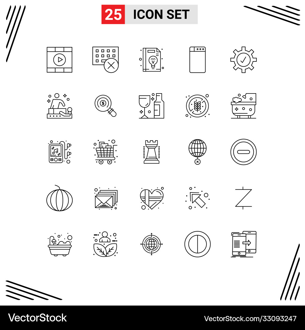 User interface pack 25 basic lines settings Vector Image