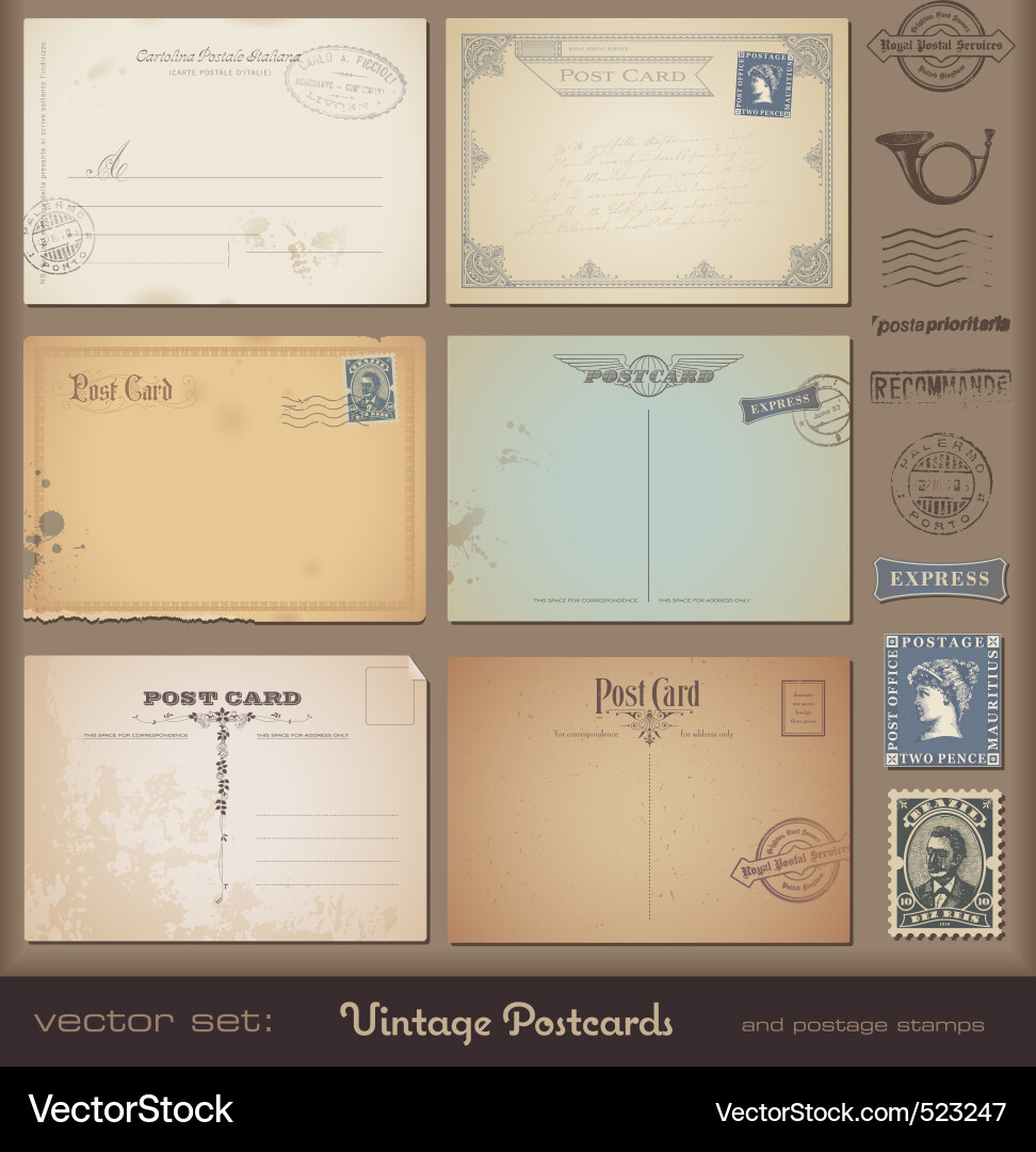 Vintage Postcards & Stamps vector image