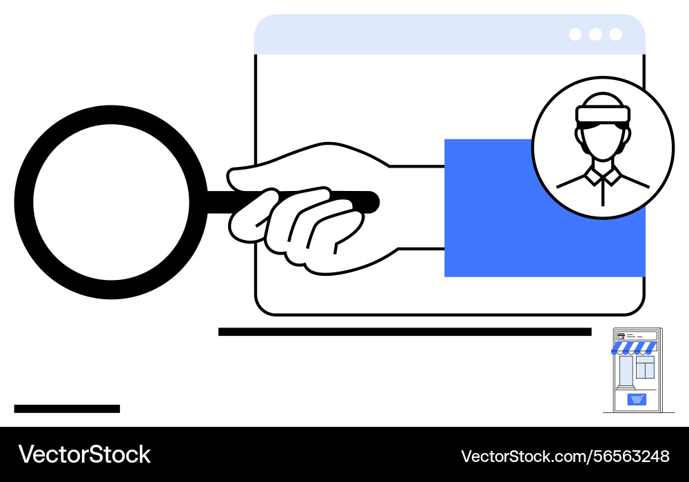 Hand with magnifying glass examining user profile Vector Image