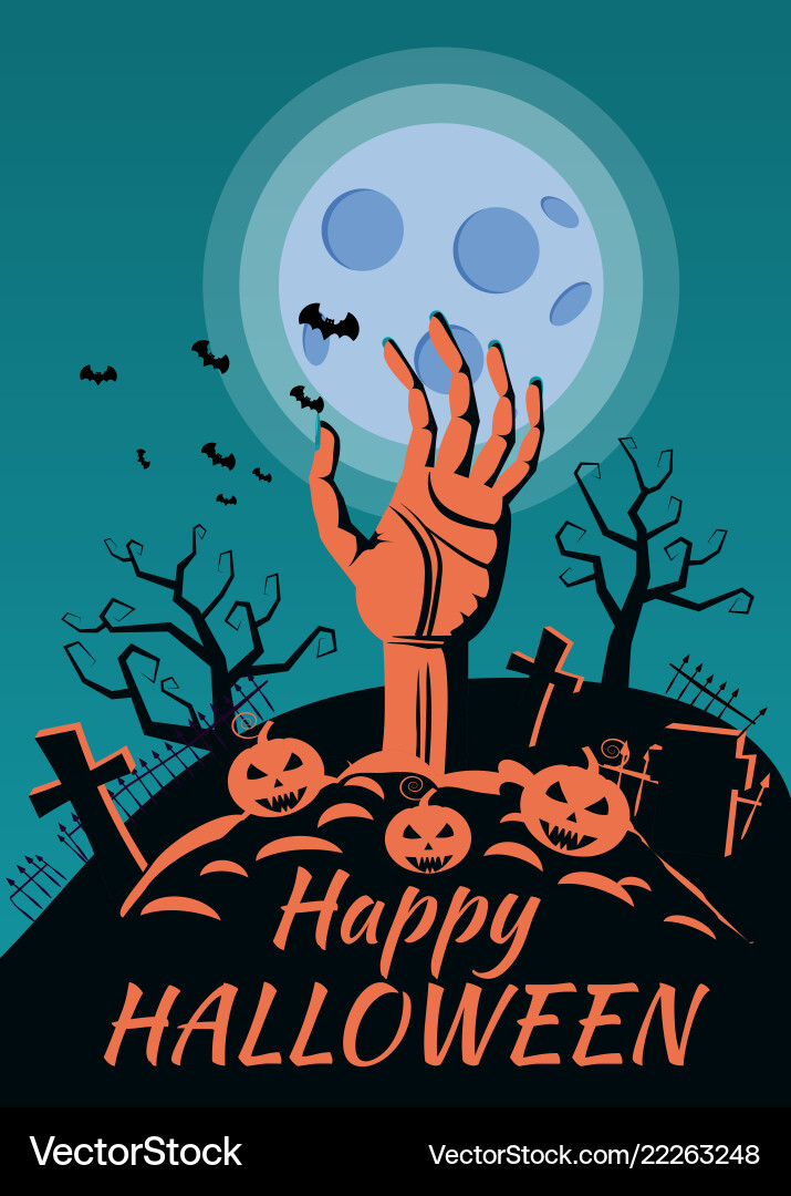 Happy halloween Kürbis in der Friedhof Hand Happy halloween Kürbis in der Friedhof Hand vektorbild