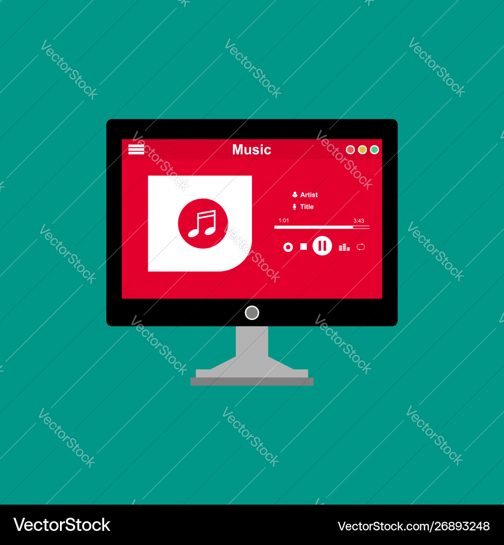 Media player application app template with flat Vector Image